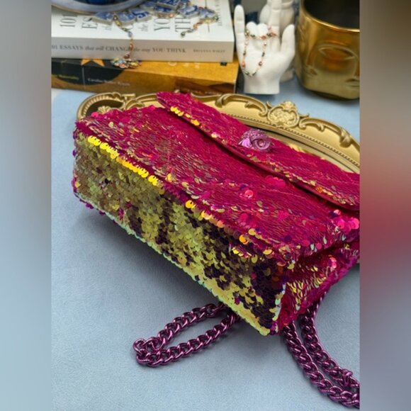 🆕 KURT GEIGER LONDON 🧿 NWOT Glitter Mini Kensington Bag, Fuchsia Drench - Picture 14 of 16